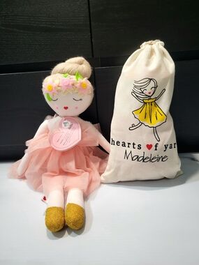 Hearts of Yarn Madeleine Plush Ballerina Rag Doll 18" NWT + Bag